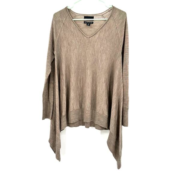 Cynthia Rowley Size Medium Sweater Brown Extra fine Merino Wool Asymmetrical Hem - Picture 1 of 7